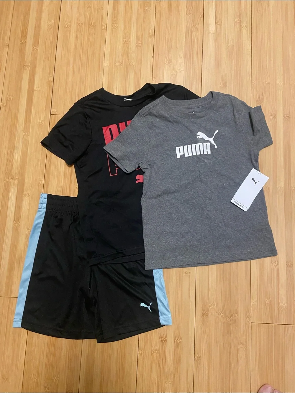 Puma Kids' Gray Black Logo T-Shirt - Short Sleeve and Shorts Bundle boys 4/5